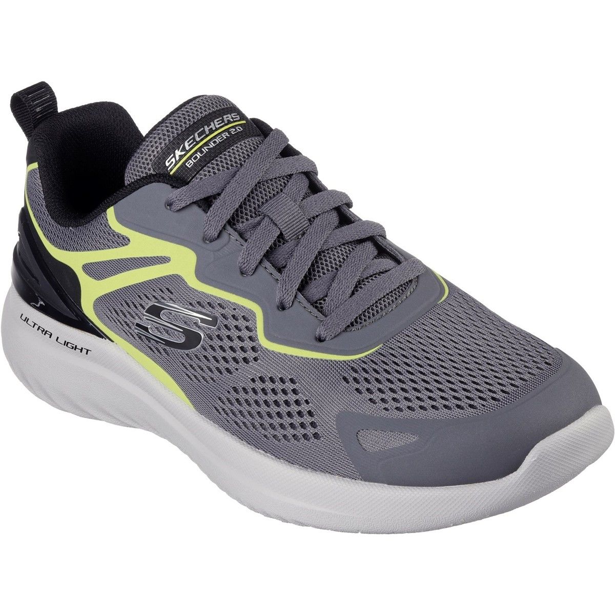 Skechers Bounder 2.0 Andal Charcoal Lime Mens Trainers 232674 In Size 9 In Plain Charcoal Lime